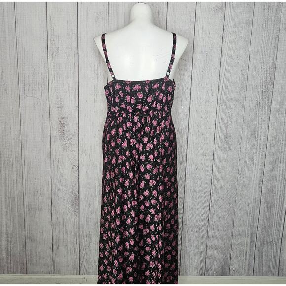 Torrid Rose Print Tea Length Woven Jacquard Lace Trim Cami Dress, sz 1 - Picture 5 of 8